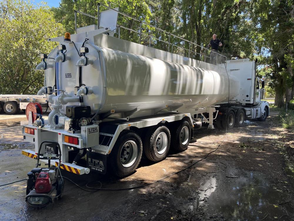 A white water tanker trailer